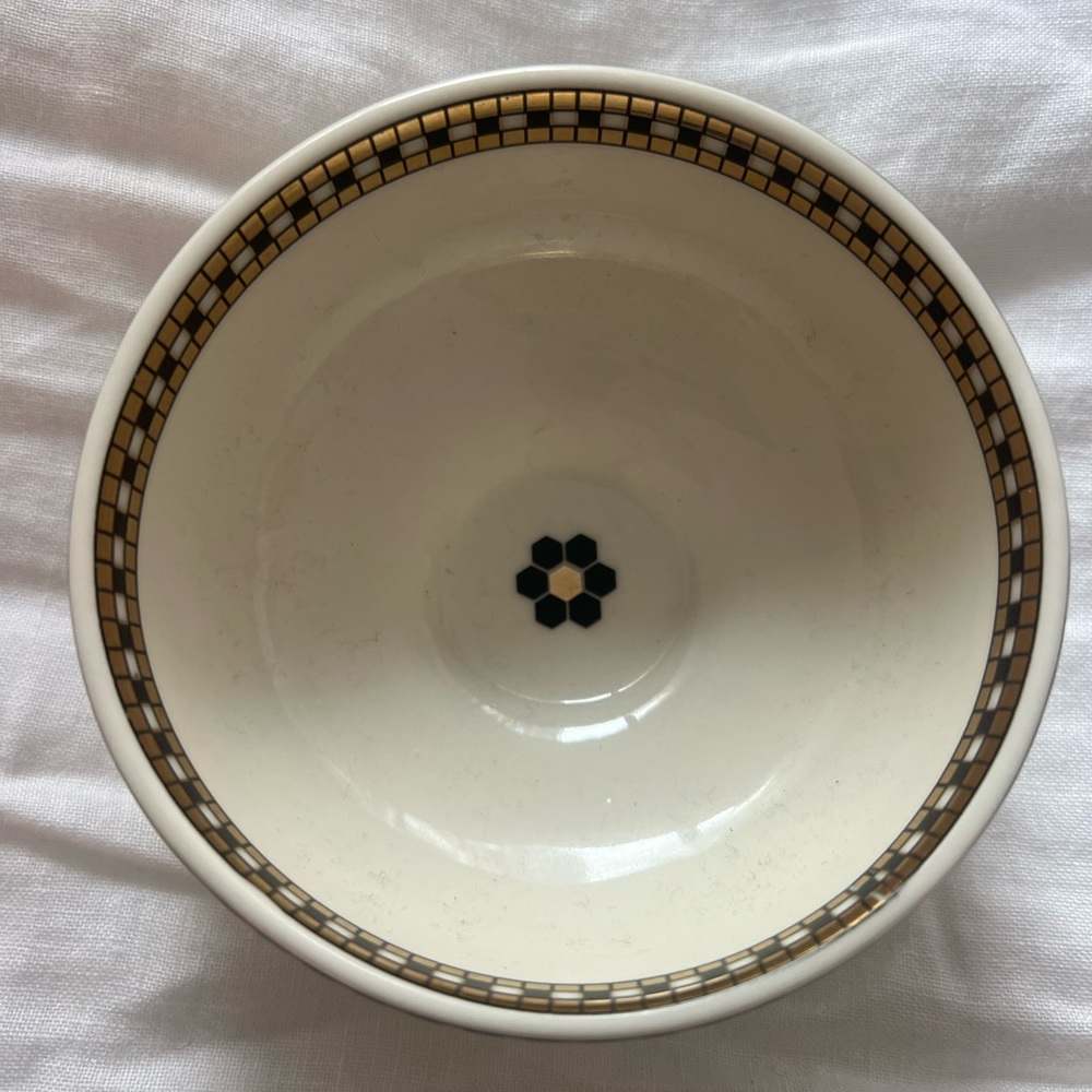 Anthropologie Cream Gold and Black Bistro Tile Nut Bowl
